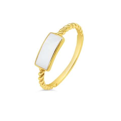 Solid Gold White enamel twisted band ring minimalistic style