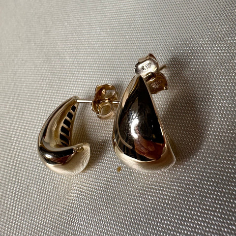 10K Solid Gold Stud Earrings Flat Teardrop 9x14mm 9