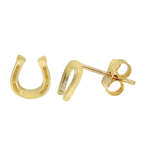 Stud Earrings 10K Solid Gold, Horseshoe