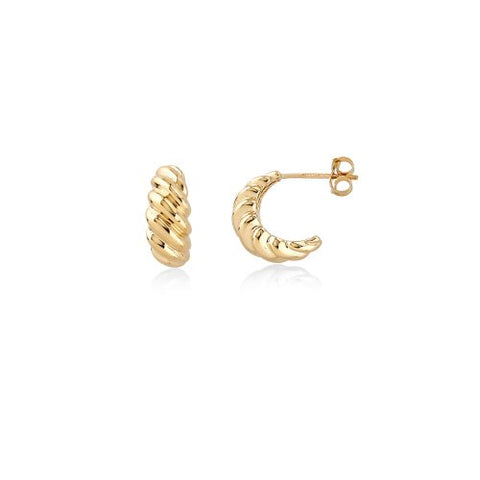 4 Hoop Stud Croissant Earrings 10K Solid Gold