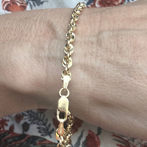 10K Solid Gold rope diamond cut bracelet 