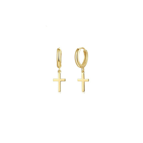 Huggies Solid Gold 10K Plain dangle Cross earrings