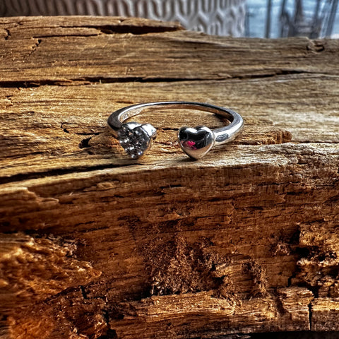 Ring HESTIA Sterling Silver  Open band with two hearts