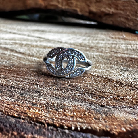 Sterling Silver rhodium plated ring with cubic zirconia 9mmx15mm