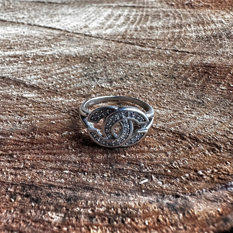 4 Sterling Silver rhodium plated ring with cubic zirconia 9mmx15mm