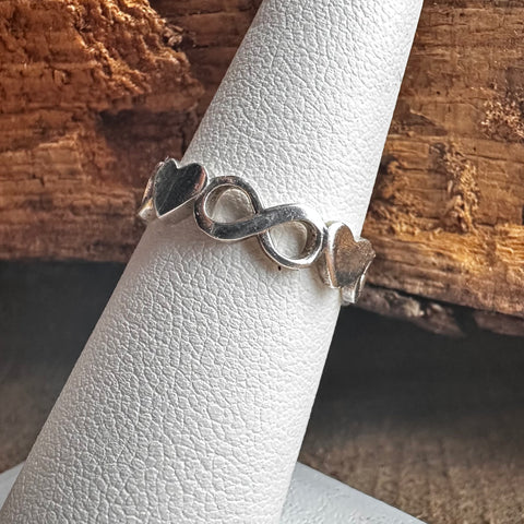 3 Sterling Silver heart and infinity ring 5mm width