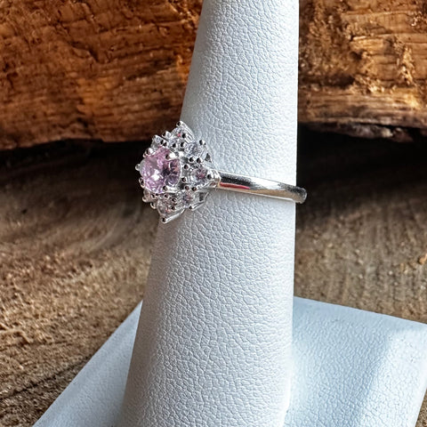 8 Sterling Silver with rhodium 11 mm flower ring 2mm band Pink