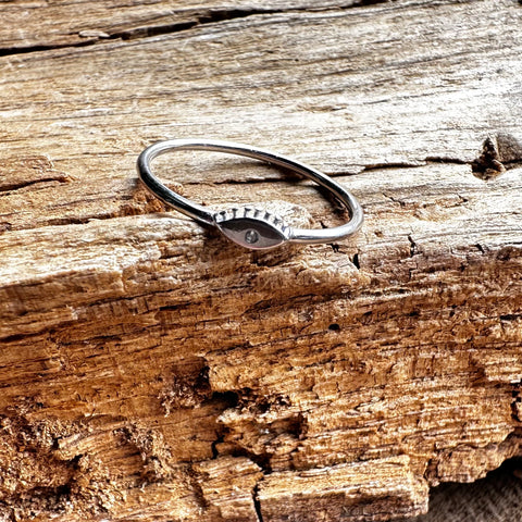 Sterling Silver with rhodium 3x6mm evil eye ring with 1mm cubic zirconia 2
