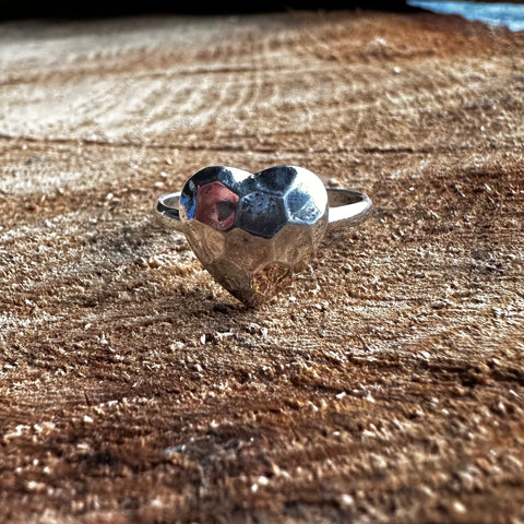 2 Sterling Silver 12mm hammered heart ring with 1.5mm band