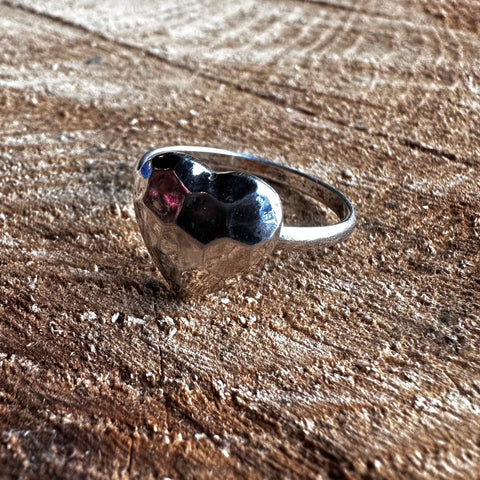 3 Sterling Silver 12mm hammered heart ring with 1.5mm band
