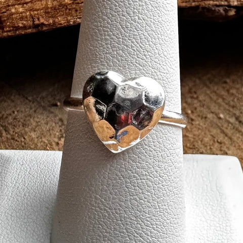 4 Sterling Silver 12mm hammered heart ring with 1.5mm band