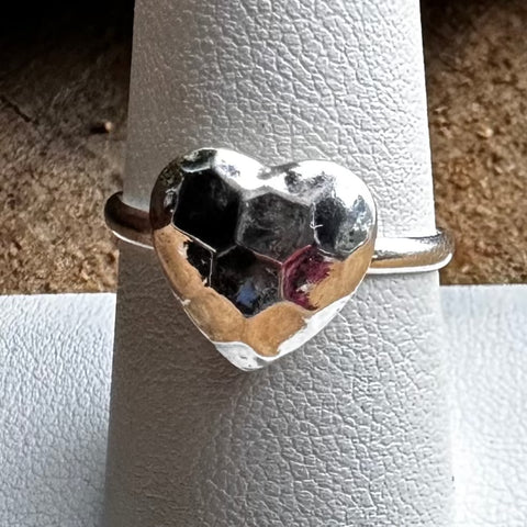 5 Sterling Silver 12mm hammered heart ring with 1.5mm band