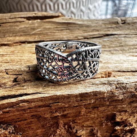 3 Sterling Silver Ring with filigree design 10mm width