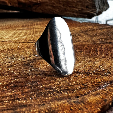 Sterling Silver Ring with 28x20mm curved oval plated 3mm flat band