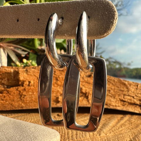 2 Sterling Silver Bold look earrings rectangular hoop