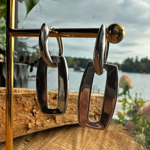 4 Sterling Silver Bold look earrings rectangular hoop