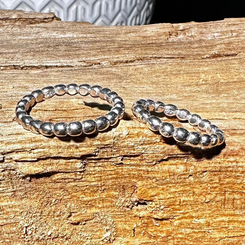 Sterling Silver rings beaded band with 3mm ball bead. Bubbled band ring Minimalistic dainty stackable ring