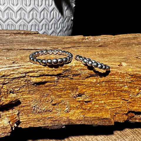 2 Sterling Silver rings beaded band with 3mm ball bead. Bubbled band ring Minimalistic dainty stackable ring