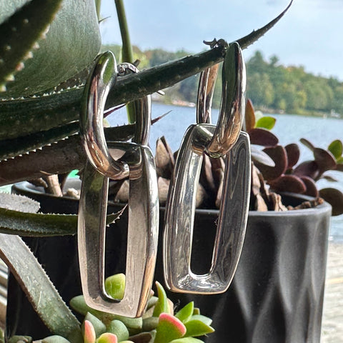 6 Sterling Silver Bold look earrings rectangular hoop