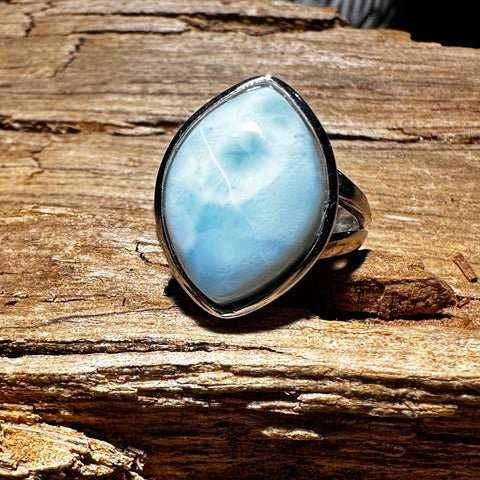 Sterling silver with rhodium 18x13 mm Larimar stone ring with 4.5 band