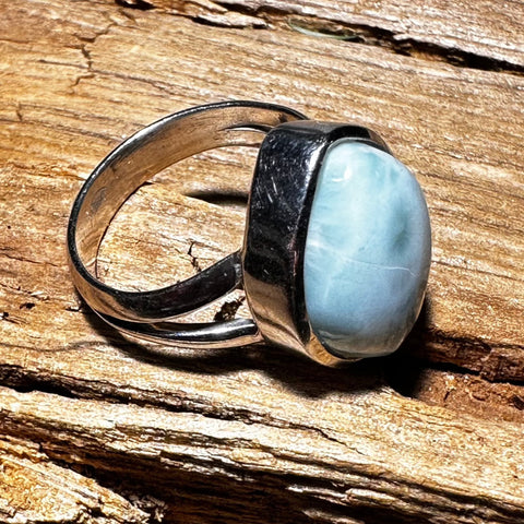 3 Sterling silver with rhodium1 8x13 mm Larimar stone ring with 4.5 band
