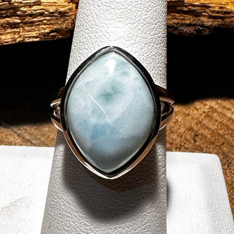 4 Sterling silver with rhodium1 8x13 mm Larimar stone ring with 4.5 band