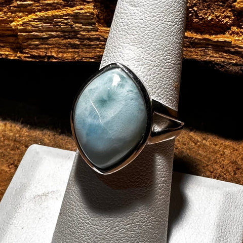 5 Sterling silver with rhodium1 8x13 mm Larimar stone ring with 4.5 band