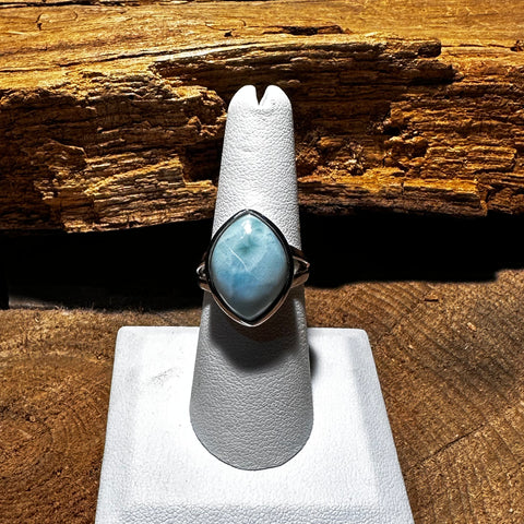 6 Sterling silver with rhodium1 8x13 mm Larimar stone ring with 4.5 band