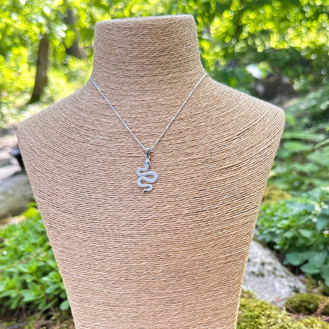 Sterling silver with rhodium 15x23mm snake pendant with cubic zirconia 7