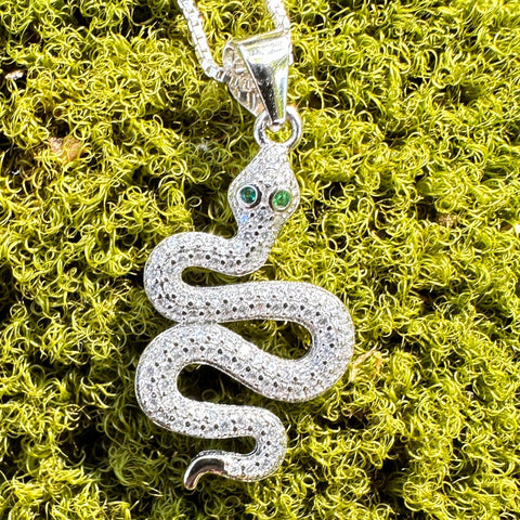 Sterling silver with rhodium 15x23mm snake pendant with cubic zirconia 6
