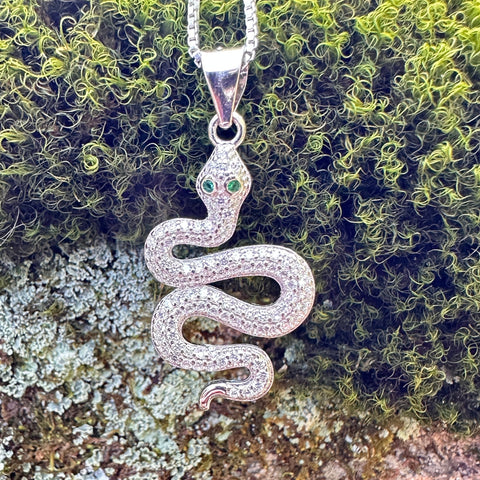 Sterling silver with rhodium 15x23mm snake pendant with cubic zirconia 5