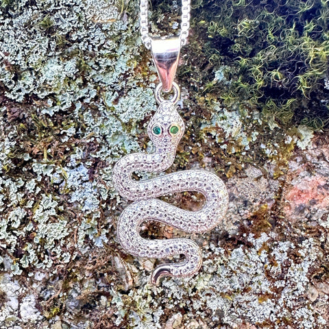 Sterling silver with rhodium 15x23mm snake pendant with cubic zirconia 4