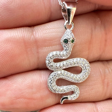 Sterling silver with rhodium 15x23mm snake pendant with cubic zirconia 3