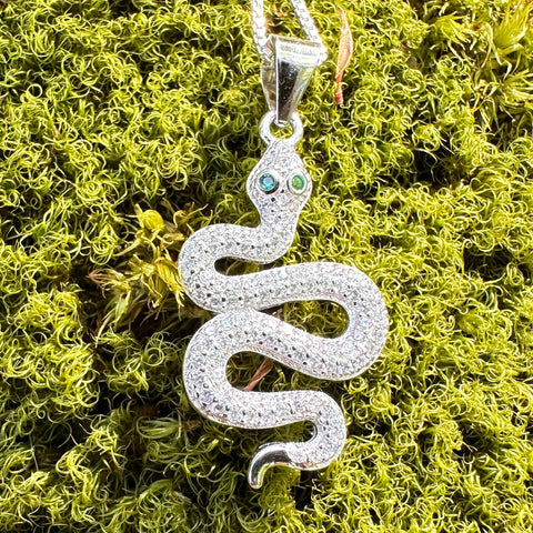 Sterling silver with rhodium 15x23mm snake pendant with cubic zirconia 2