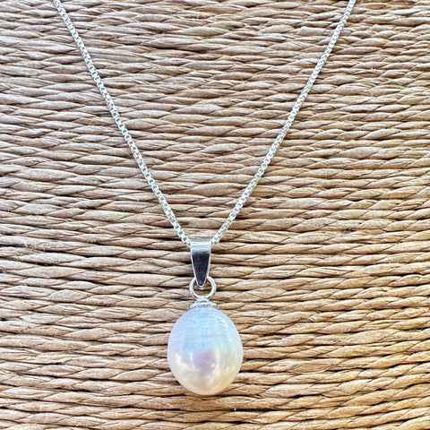 Sterling silver with rhodium freshwater pearl pendant 8.5x10mm 3