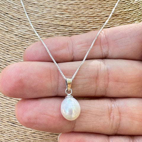 Sterling silver with rhodium freshwater pearl pendant 8.5x10mm 4