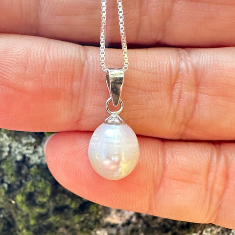 Sterling silver with rhodium freshwater pearl pendant 8.5x10mm 5