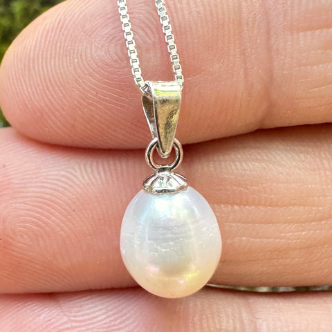 Sterling silver with rhodium freshwater pearl pendant 8.5x10mm 6