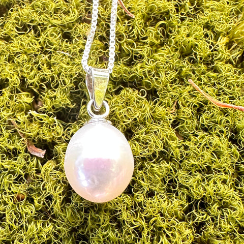 Sterling silver with rhodium freshwater pearl pendant 8.5x10mm 7