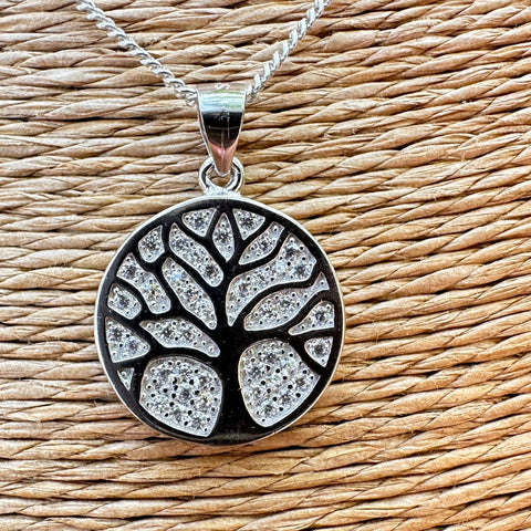 Sterling silver with rhodium tree of life pendant 17mm diameter 14