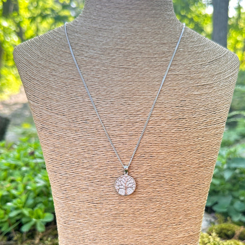 Sterling silver with rhodium tree of life pendant 17mm diameter 10