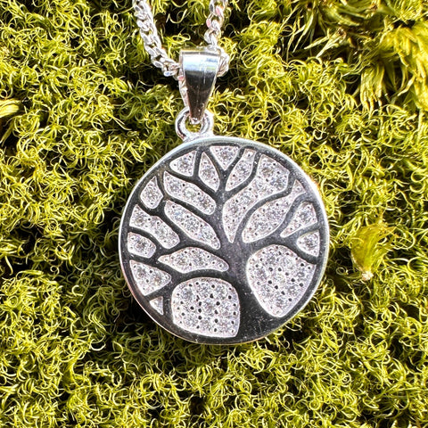 Sterling silver with rhodium tree of life pendant 17mm diameter 9