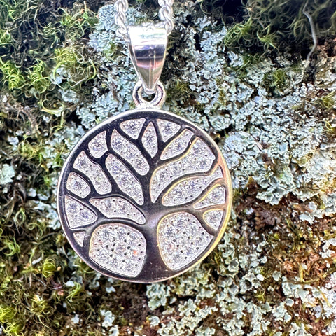 Sterling silver with rhodium tree of life pendant 17mm diameter 7