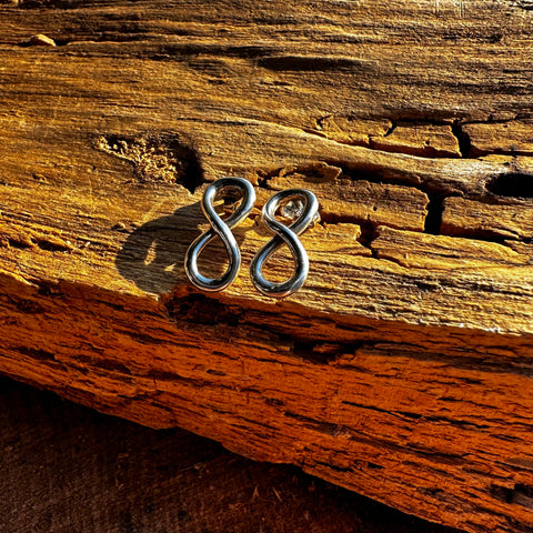 2 Sterling Silver metalic finish Infinity style stud earrings 16mm L x 7mm W