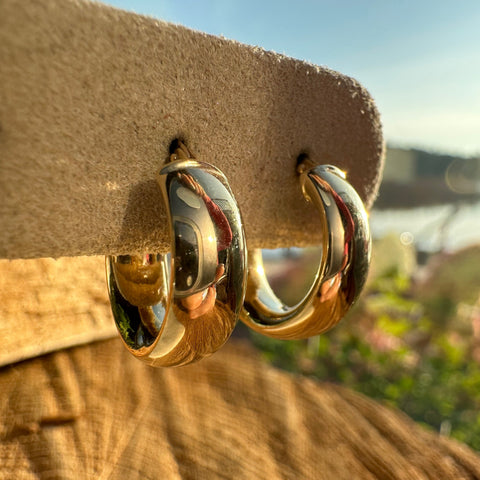 2 Earrings 10K Gold Huggies rounded edges bunny closure