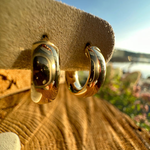 Earrings 10K Gold Huggies rounded edges bunny closure