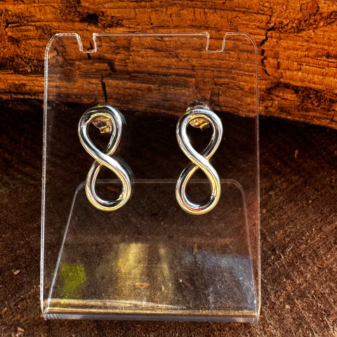 5 Sterling Silver metalic finish Infinity style stud earrings 16mm L x 7mm W
