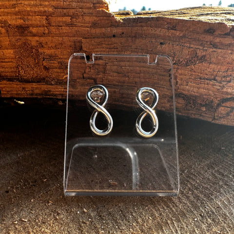 6 Sterling Silver metalic finish Infinity style stud earrings 16mm L x 7mm W
