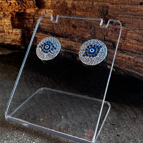 4 Sterling Silver with rhodium Evil Eye stud earrings 10mm diameter