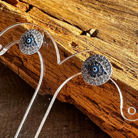 5 Sterling Silver with rhodium Evil Eye stud earrings 10mm diameter